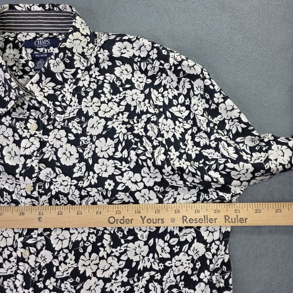 Chaps Shirt Womens Large Navy Blue White Floral Print No Iron Cotton Button Down - Picture 8 of 11